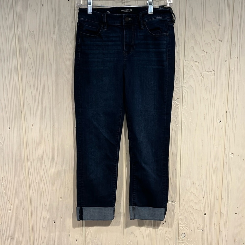 LIVERPOOL Cropped Cuffed Stretchy Dark Wash Jeans Size 4/27
